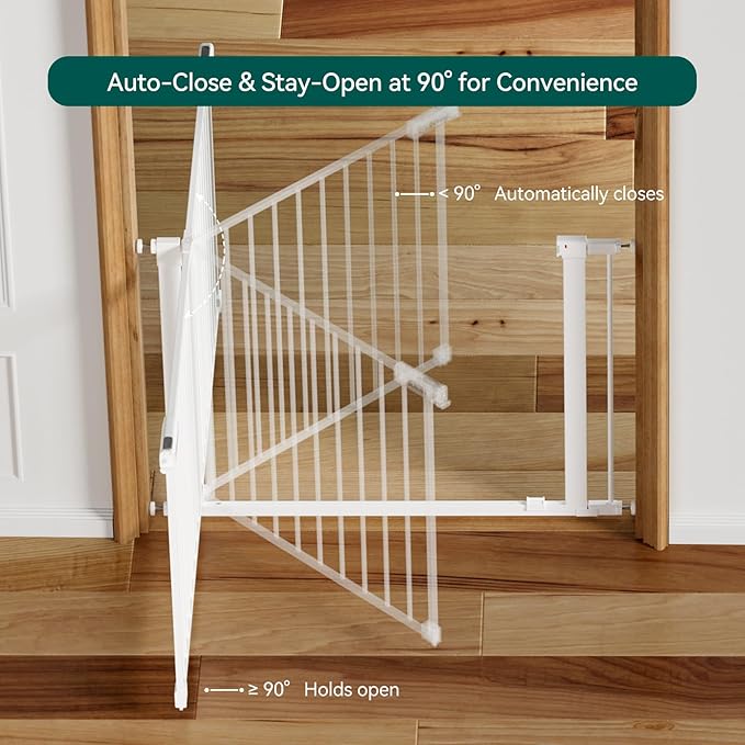 BABELIO Baby Gate for Doorways and Stairs, 36-41" Pet Gate with Wide Walk Thru Door and Lock Indicator, No Drill Pressure Mounted Safety Gate with Double Lock and Self-Closing, White