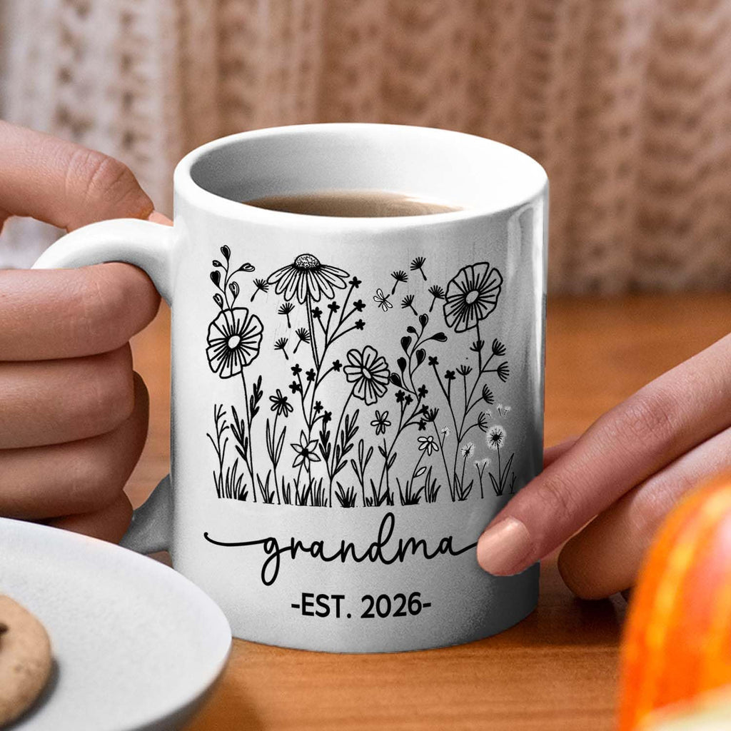 Personalized Grandma EST 2026 Accent Coffee Mug Gift For Nana Granny Grandmother, Novelty Grandma White Coffee Cup 11Oz 15Oz, Custom Year/Name Grandmother Ceramic Cup Gift For Birthday Mother's Day