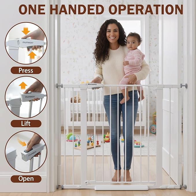 Mumeasy 36" Extra Tall Baby Gate for Stairs and Doorways, 26-40" Auto Close Dog Gate Indoor, Easy Install Pressure Mounted Pet Gate, Safety Baby Gates with Door for Child and Pets
