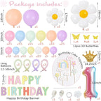 Pastel Balloon Garland Kit - 219pcs, Different Sizes 18, 10, 5 Inch Pastel Rainbow & Daisy Balloons for First Birthday Girl Baby Shower Party Arch
