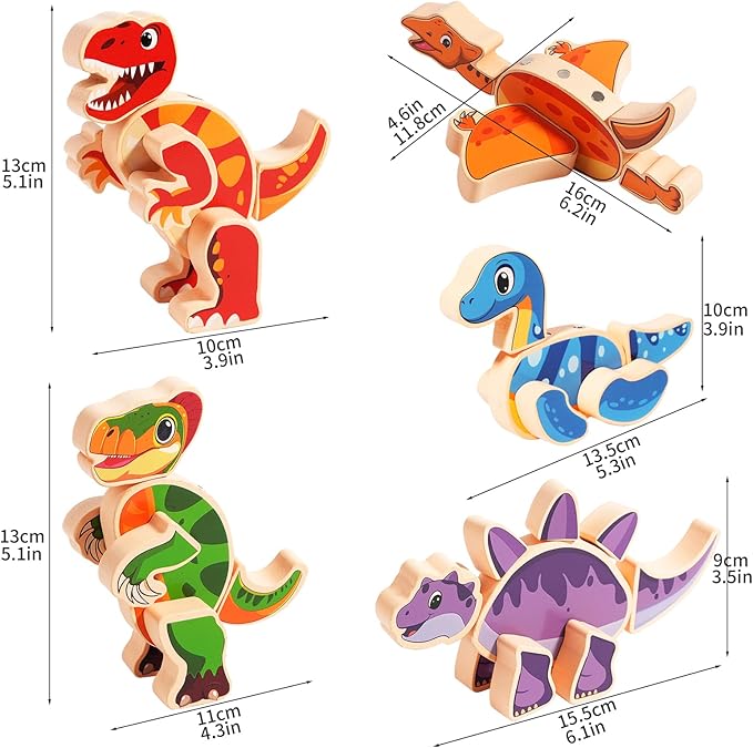 Wooden Take Apart Dinosaur Blocks Playset,Magnetic Dinosaur Building Toys,STEM Montessori Educational Fine Motor Skill Learning Birthday Gift for 3 4 5 6+ Years Old Boy Girl Kids