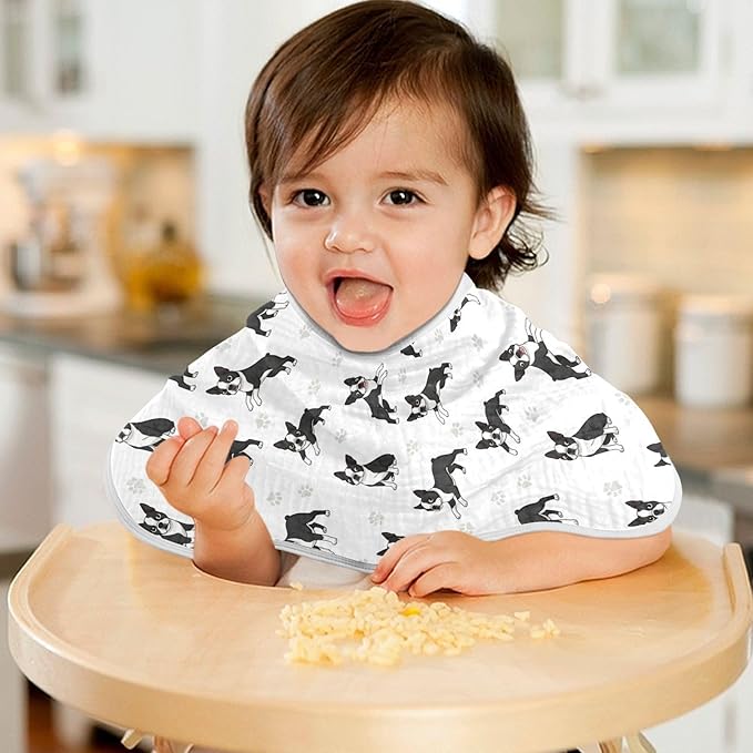 2 Pack Muslin Burp Cloths Boston Dogs Paw White Cotton Baby Burp Cloths Ultra Absorbent Soft Thick Burping Cloth for Baby Boys Girls 22x11 Inch