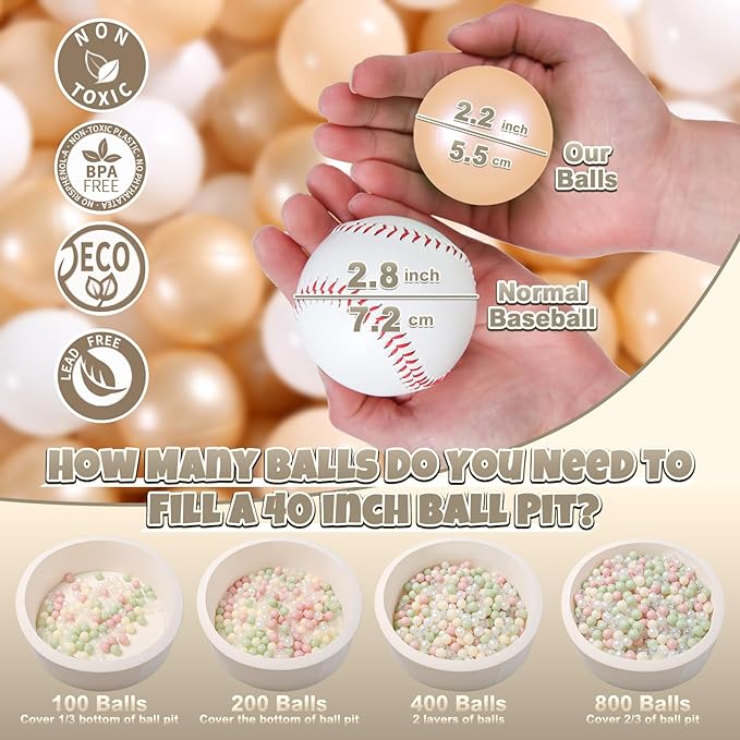 GOGOSO Ball Pit Balls for Toddlers, Brown Plastics Balls for Ball Pool Birhtday Party Girls Kids with Storage Bag, 2.17inches