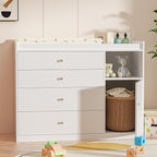 Nursery Dresser Changing Table Dresser with Changing Table Top Baby Diaper Changing Station with 5 Drawers for Infants Chest Storage Changing Station Nursery Organizer,White