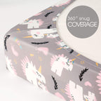 Stretchy Ultra Soft Jersey Knit Fitted Pack n Play Playard Sheets Set 2 Pack, Fits Portable/Mini Cribs Sheets, Playards Mattress Pads, Pink Simple Triangle/Dream Unicorn for Girls