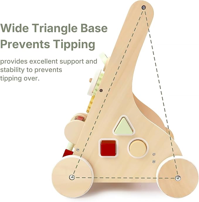 PairPear Wooden Baby Walker with Wheels, Baby Sit-to-Stand Baby Walker & Activity Cart, Montessori Activity Walker Busy Board for Baby Boys Girls 12m+(Sage Green)
