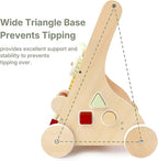 PairPear Wooden Baby Walker with Wheels, Baby Sit-to-Stand Baby Walker & Activity Cart, Montessori Activity Walker Busy Board for Baby Boys Girls 12m+(Sage Green)