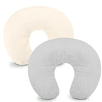 Hooyax Muslin Nursing Pillow Covers 2 Pack, Soft and Breathable Nursing Covers for Breastfeeding Pillows, Adorable Infant Feeding Pillow Slipcover for Baby Boy and Girls (Gray Creamy-White)