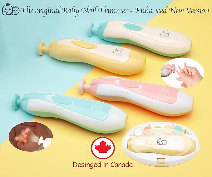 Baby Nail Trimmer 21 in 1, Usage Labeled Case & 13 Extra Replacement Tools, Royal Angels Baby Electric Nail File, Baby Nail Care, Nail Clipper Newborn Toddler Toes & Fingernails Nail Kit (Yellow)