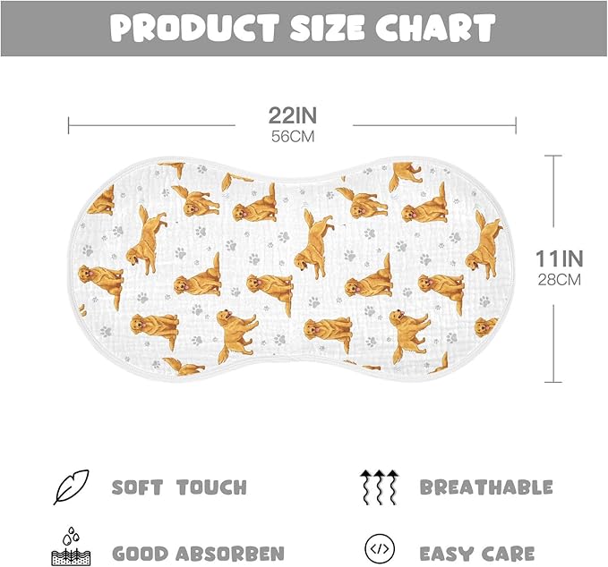 4 Pack Muslin Burp Cloths Golden Dogs Paw Prints White Cotton Baby Burp Cloths Ultra Absorbent and Soft Thick Burping Cloth for Newborn Boys Girls 22x11 Inch