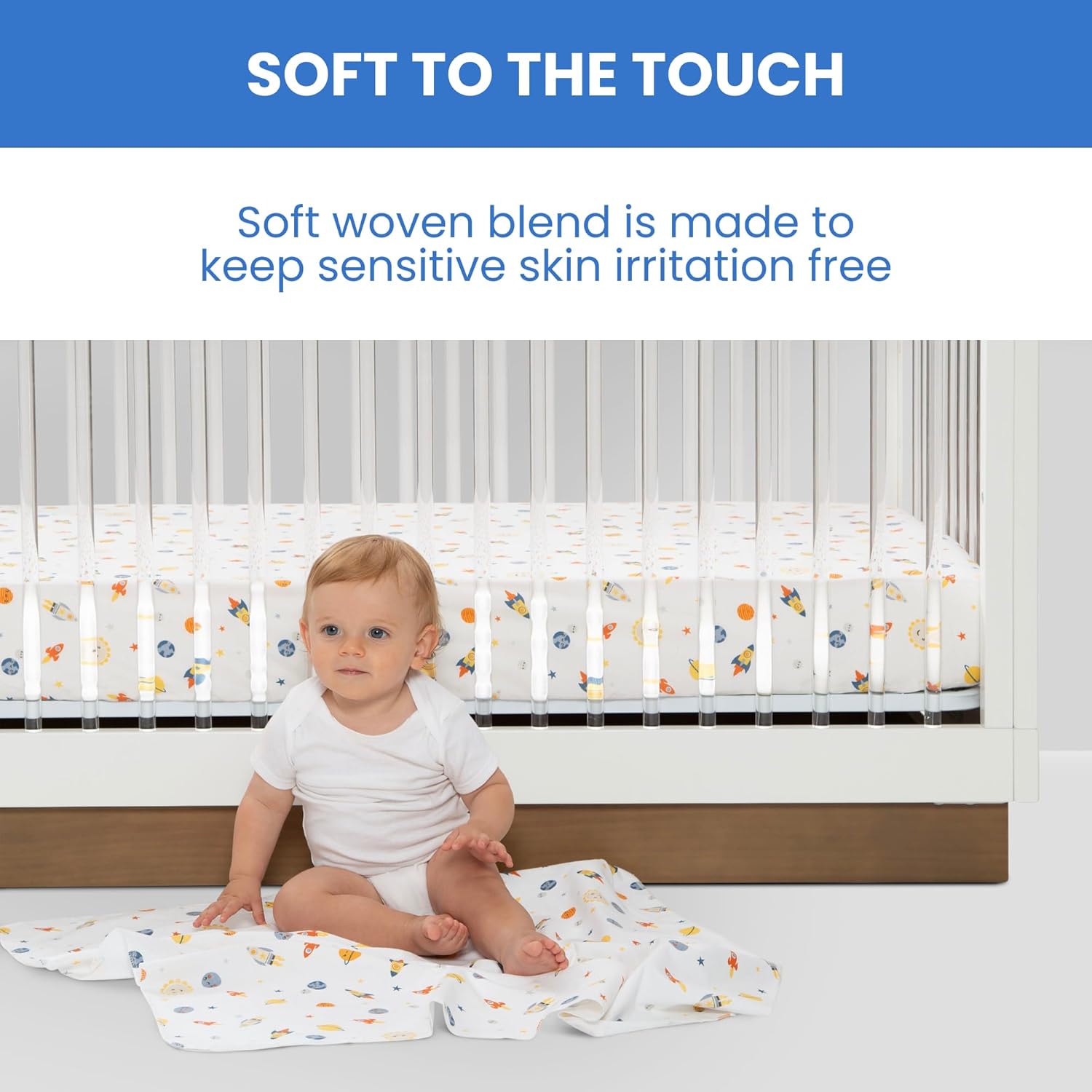 Delta Children Fitted Crib Sheets for Girls and Boys - Crib Sheet for Standard Crib and Toddler Mattresses - 28x52 Inch (Pack of 3), Space Exploration