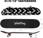 WhiteFang Skateboards for Beginners, Complete Skateboard 31 x 7.88, 7 Layer Canadian Maple Double Kick Concave Standard and Tricks Skateboards for Kids and Beginners