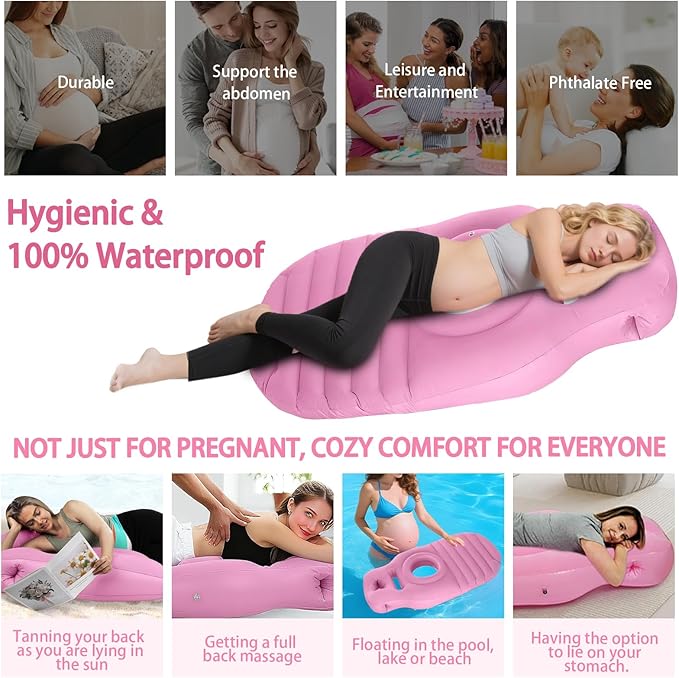 Inflatable Pregnancy Sleep Pillow: for Stomach Sleeping Full Body Mattress with Belly Hole Maternity Airbed for Pregnant Women Pregnancy Rest,Back & Hip Pressure Relief