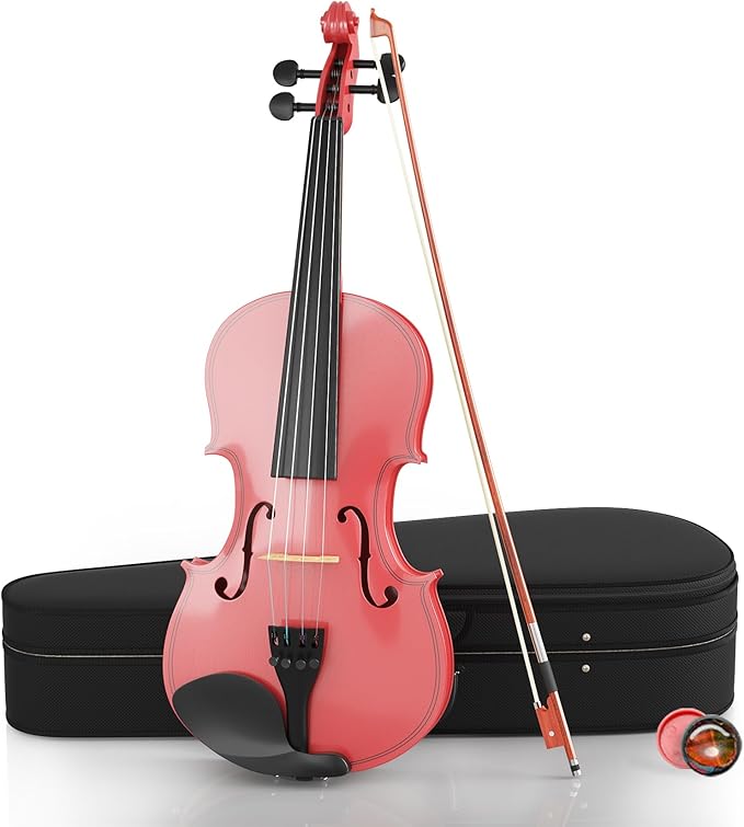 1/4 Violin Kit, Beginner Violin for Kids, Students, Complete Kids Violins Set with Case, Bow, Rosin, Ideal for Kids Violins Beginner Ages 5-7, Pink