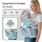 FRUITEAM 6-in-1 Baby Carrier with Waist Stool/Hip Seat, One Size Fits All -Adapt to Newborn, Baby Hip Carrier for Breastfeeding, Infant & Toddler, (Green)
