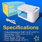 Baby Wipe Warmer and Dispenser Portable Heated Diaper Wipe Heater with Fast Heating, Large Capacity, and Anti-Dry Out (no Charger Block)