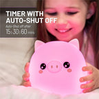 Lumipets Remote Control Silicone Night Light for Kids - Pig Design with 9 Soft Colors & Sleep Timer - Rechargeable, Battery-Operated Lamp for Bedroom | Baby Nursery, Toddler, Girls, Boys