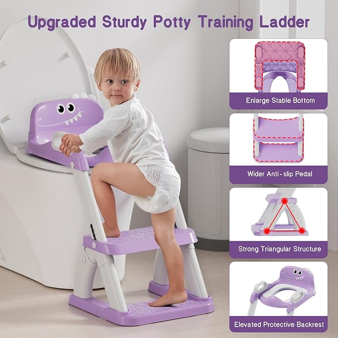 Potty Training Seat, Toddler Toilet Seat for Kids Boys Girls, 2 in 1 Potty Training Toilet for Kids, Splash Guard Anti-Slip Pad Step Stool, Adjust High Potty Chair for Toddler Kid Boys Girls