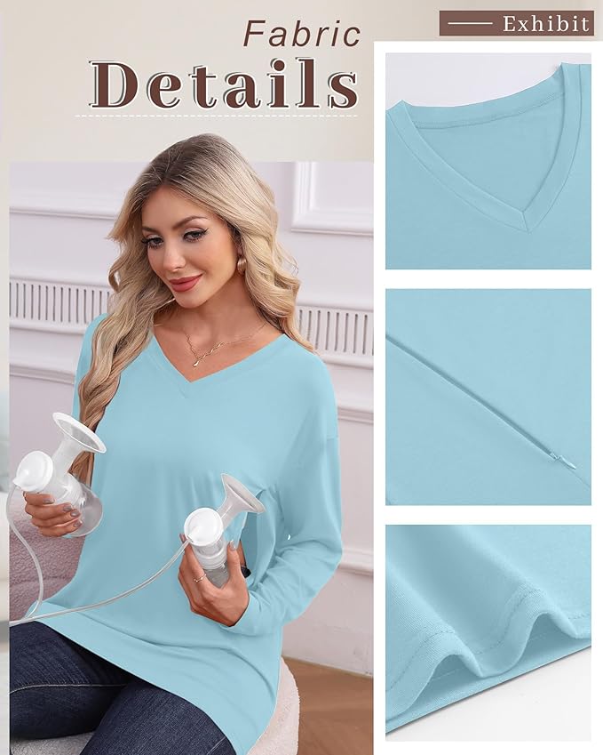 3 Pack Women's Oversize Nursing Shirts for Breastfeeding with Hidden Zippers Loose Fit Long Sleeve Maternity Tops