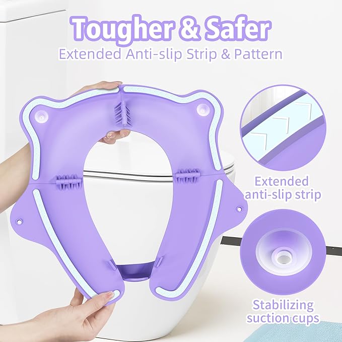 SKYROKU Foldable Kids Toilet Seat – Portable & Anti-Slip Travel Potty Training Seat for Toddlers, DIY Stickers, Storage Bag, Easy Clean & Compact for Home, Daycare, Grandparents House (Ages 2-6)