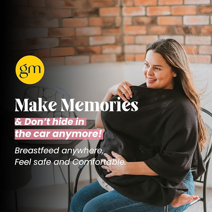 100% Cotton - Breathable Nursing Cover Up for Breastfeeding - Privacy Nursing Covers - Breastfeeding Must Haves - Ponchy by Gold Mamas - Versatile Nursing Shawl for Baby Feeding (Black)