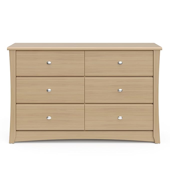 Storkcraft Crescent 6 Drawer Double Dresser (Driftwood) – GREENGUARD Gold Certified, Nursery Dresser for Kids Bedroom
