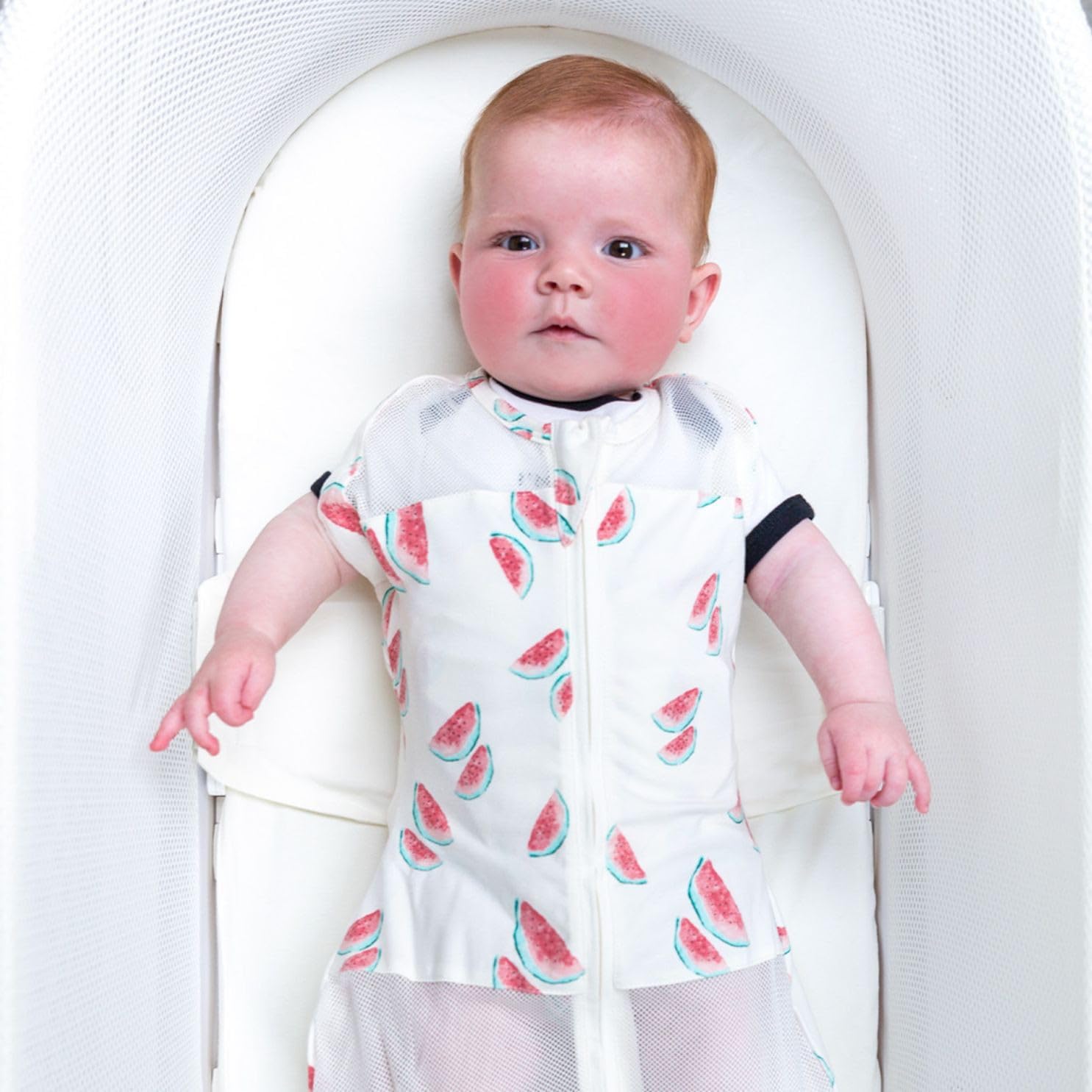 Happiest Baby SNOO Sleep Sack - 100% Organic Cotton Baby Swaddle Blanket - Doctor Designed Promotes Healthy Hip Development (Ivory Watermelons, Medium)