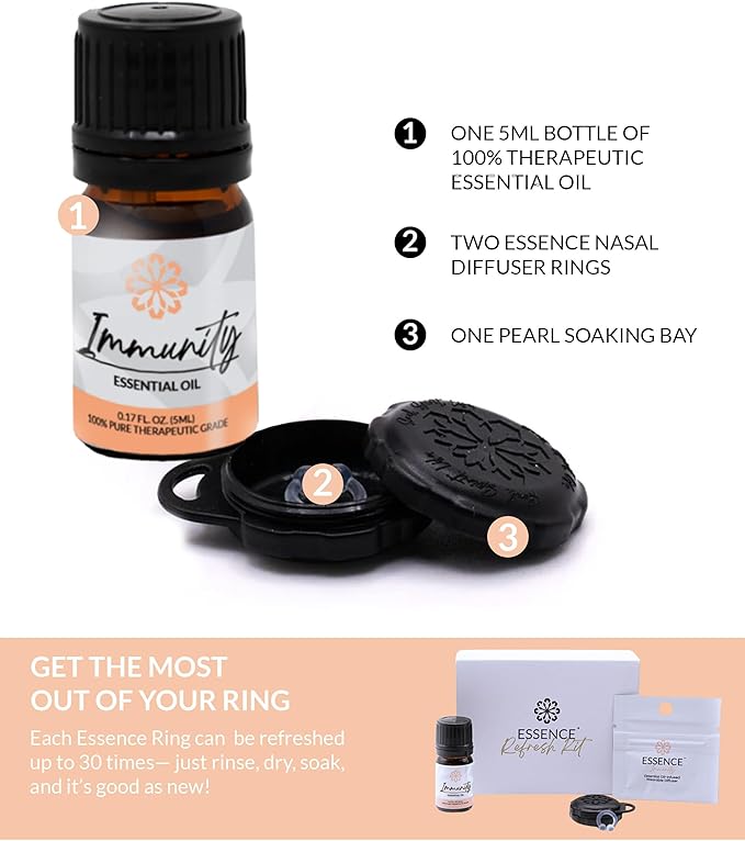 Essence Wearable Aromatherapy Nasal Diffuser – Immunity Blend Essential Oil Nose Ring Refresh Kit – Personal Scent Clip for Travel, Work & Everyday Use – Made in USA