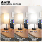 White Table Bedside Lamp for Bedroom Nightstand - Small Lamp with USB A + C Charging Port, 3 Color Temperatures Pull Chain Night Stand Light with Bulb, Side Table Desk Reading Lamp for Living Room