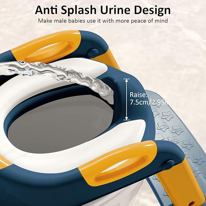 DEEKI Potty Training Seat Upgrade 2 in 1 Toddler Training Toilet Chair Potty Seat with Step Stool Ladder for Baby Kids Boys Girls(Blue and Yellow)