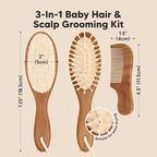 Baby Hair Brush and Comb Set for Newborn - Wooden Baby Hair Brush Set with Soft Goat Bristle, Baby Brush Set for Newborns,Baby Brush and Comb Set Girl, Boy,Toddler Cradle Cap Brush (Oval, Dark Walnut)