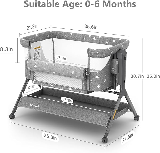 3 in 1 Baby Bassinet, Rocking Bassinet Bedside Sleeper with Comfy Mattress and Breathable Mesh, 6 Height Adjustable & Upgraded Wheels Portable Bedside Crib for Newborn