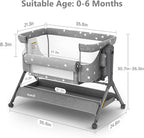 3 in 1 Baby Bassinet, Rocking Bassinet Bedside Sleeper with Comfy Mattress and Breathable Mesh, 6 Height Adjustable & Upgraded Wheels Portable Bedside Crib for Newborn