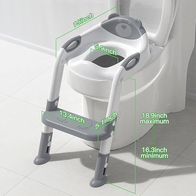 Potty Training Seat with Step Stool Ladder, SKYROKU Potty Training Toilet for Kids Boys Girls Toddlers - Comfortable Safe Potty Seat with Anti-Slip Pads Ladder Grey