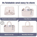 Baby Diaper Caddy Organizer for Girl Boy Cotton Rope Nursery Storage Bin Basket Portable Holder Tote Bag for Changing Table Car Travel Baby Shower Gifts Newborn Essentials Registry Must Haves White