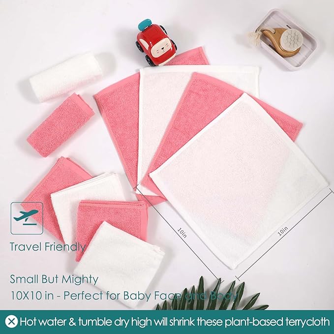 Baby Washcloths 12 Pack, 10x10 inch Heavenly Soft Wash Cloth for Face and Body, Gentle & Safe Pink Face Towel on Sensitive Skin, Baby Essentials Bath Shower Gifts for Girl Infant Kid Toddler Children