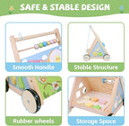 Wooden Baby Walker with Wheels, Montessori Baby Push Walker for Babies 6-12 Months, Baby Activity Center Walking Toy for 1 Year Old Learning to Walk Toddler Girls Boys