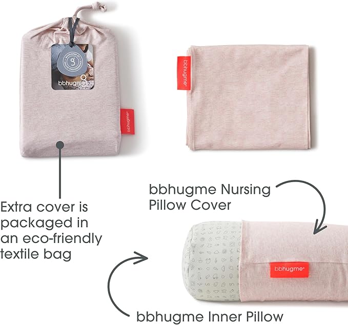 bbhugme Adjustable Nursing Pillow with Blue Melange Cover & Extra Pink Melange Cover - Breastfeeding and Baby Support