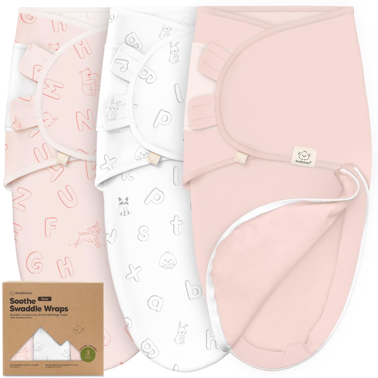 Baby Swaddle Sleep Sacks with Zipper - 3-Pack Swaddles for Newborns 0-3 Months, Infant, Baby Girls, Boys, Soft & Durable Newborn Sleep Sack, Easy Diaper Change Swaddling Blanket (ABC Land Rose)