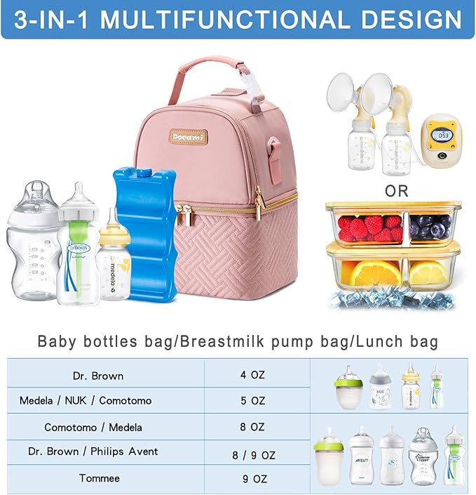 Breastmilk Cooler Bag with Ice Pack & Mat Fit 6 Bottles Up to 9 Ounce, Baby Bottle Cooler Bag for Moms, Daycare & Travel, Black