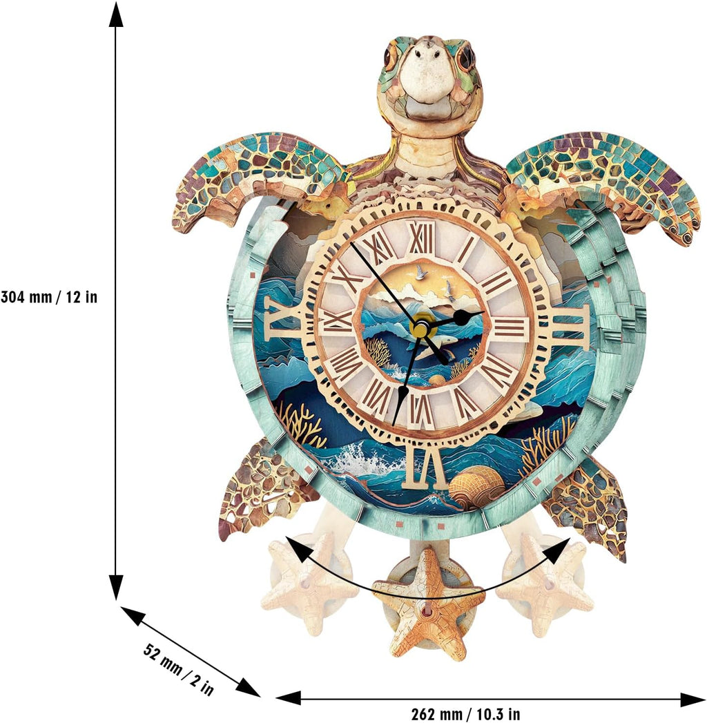 3D Puzzles for Adults Clock-Turtle Design Model Kit-Mechanical DIY Pendulum Clock with Roman Numerals-Desk Home Office Decor Personalized Gift for DIY Lovers