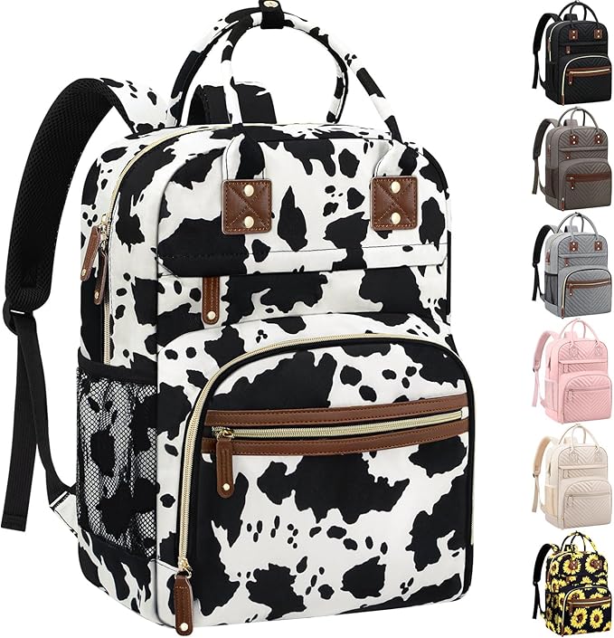 Large Capacity Baby Diaper Bag Backpack with Insulated Pockets, Waterproof, Stylish Cow Print Design, Suitable for Boys and Girls