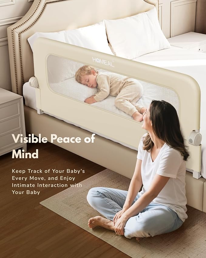 HOMEAL 32"x24" Bed Rail for Toddlers - Foldable Bed Side Rail with U-Shape Base, Baby Bed Rail Guard for Twin, Full, Queen, King Mattress, Beige, 1 Pack