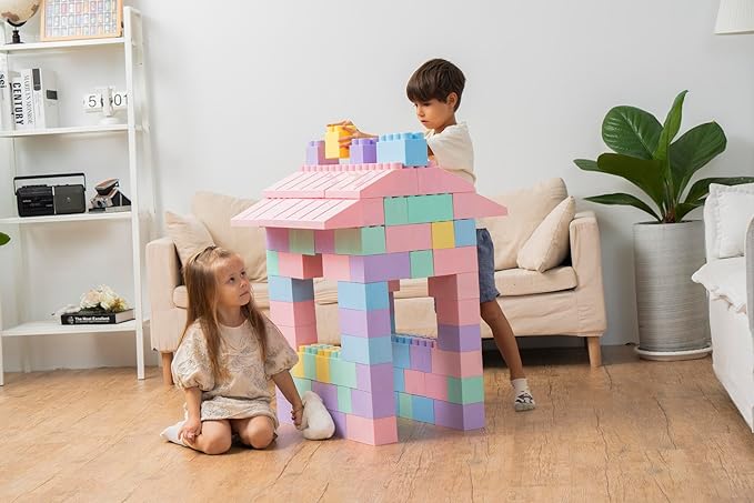 PLATPORTS Huge Blocks - Giant Plastic Blocks - Big Blocks - Jumbo Blocks - Big Building Blocks Jumbo - Jumbo Building Blocks - 86 Pieces Large Blocks for Kids Ages 1 to 8 with Wheels
