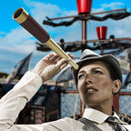 Pirate Spyglass Telescope Pocket Compass Kids Toys Set for Pirate Party, Retro Pirate Telescope Zoomable 25x30 Spyglass with Pirate Pocket Compass for Pirate Party Supplies