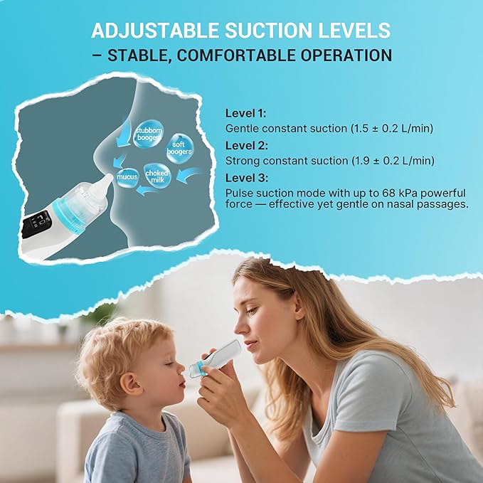 Mibest Nasal Aspirator for Baby - Electric Nose Suction for Baby - Booger Sucker for Toddlers - Electric Baby Nose Sucker with Anti-Backflow Patent - Ergonomic & Quiet - Waterproof Baby Nose Cleaner
