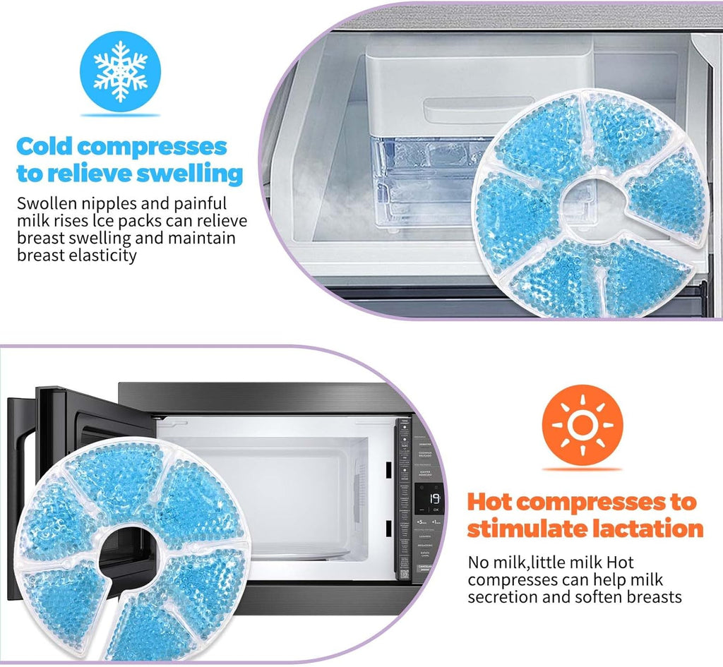 Breast Therapy Ice Packs, Hot and Cold Breast Pads, Breastfeeding Essentials Large Gel Bead Packs for Moms, 2 Pack (Blue, M)