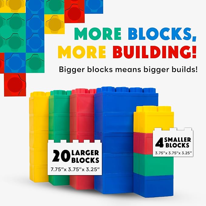 Big Blocks for Kids Ages 4-8, Indoor & Outdoor Blocks for Kids Jumbo Games, Large Building Blocks (24 PC) Beginner Set