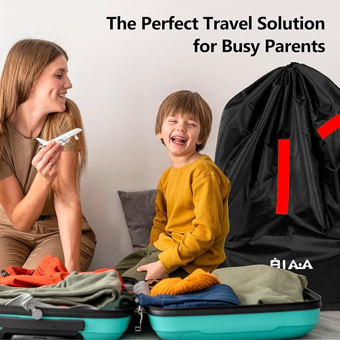elaia Car Seat Travel Bag for Airplane, Waterproof Wearable with Straps, Large Capacity Padded Car Seat Check Bag, Perfect for Air Travel, Family Vacations, and Parents with Infants