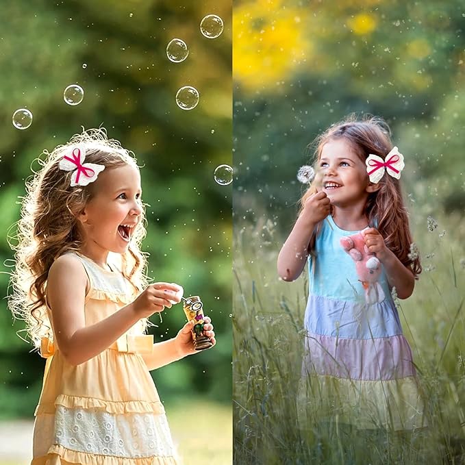 2pcs Lace Hair Bows for Girls, White Lace with Hot Pink Hair Ribbons, Alligator Bow Hair Clips, Handmade Hair Accessories for Girls